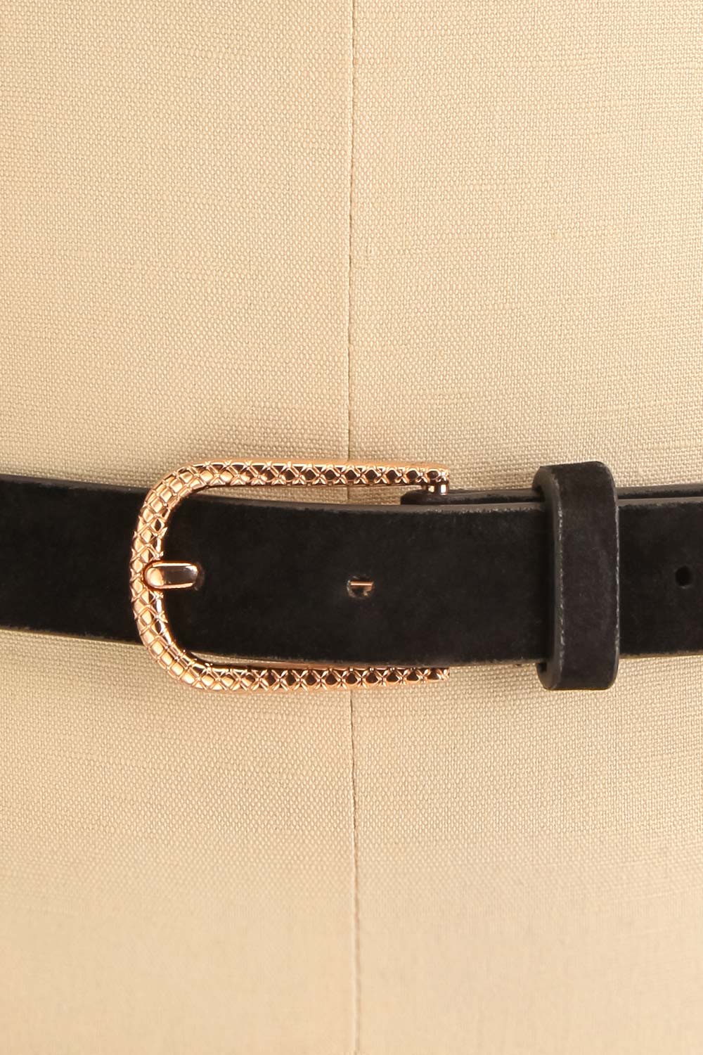 Abetir Black Faux Leather Belt w/ Gold Buckle | La petite garçonne close-up
