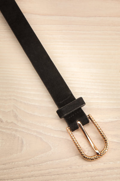 Abetir Black Faux Leather Belt w/ Gold Buckle | La petite garçonne flat view