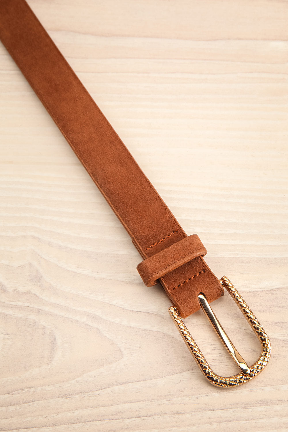 Abetir Brown Faux Leather Belt w/ Gold Buckle | La petite garçonne flat view