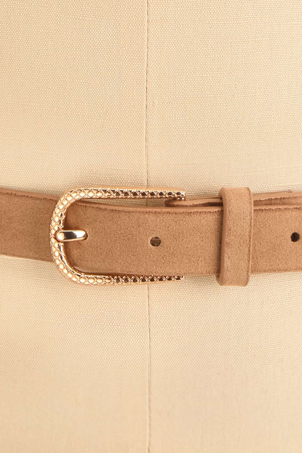 Abetir Taupe Faux Leather Belt w/ Gold Buckle | La petite garçonne close-up