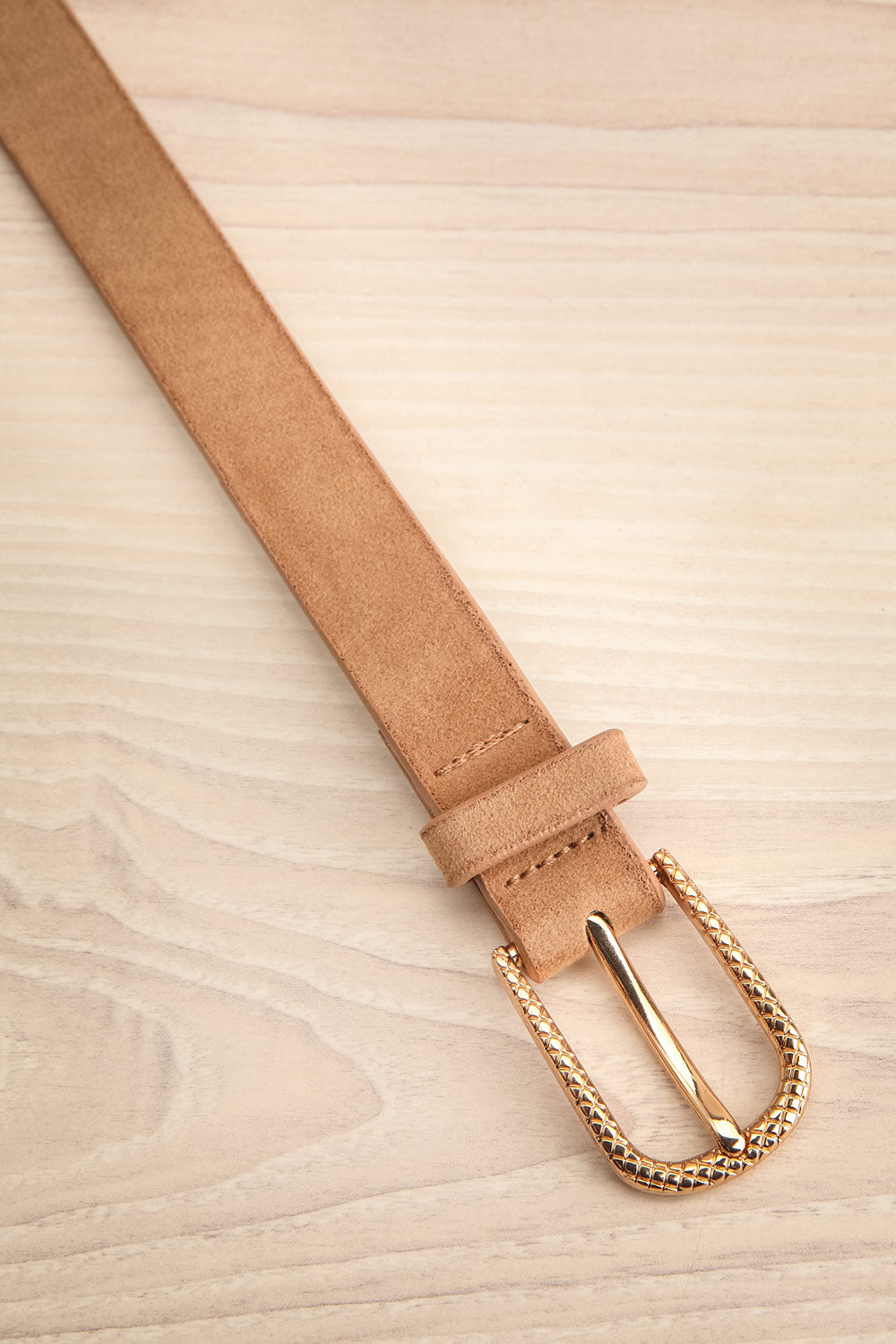 Abetir Taupe Faux Leather Belt w/ Gold Buckle | La petite garçonne flat view