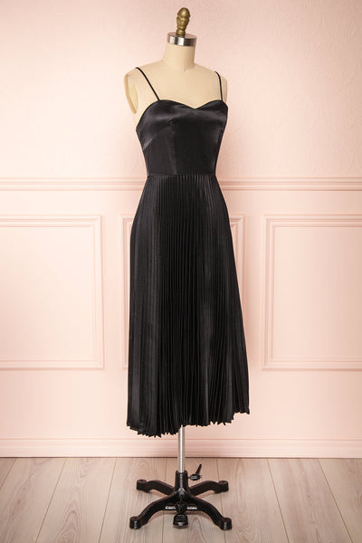 Abetyn Black Silky Pleated Midi Dress | Boutique 1861 side view