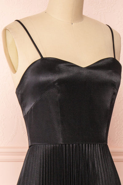 Abetyn Black Silky Pleated Midi Dress | Boutique 1861 side close-up