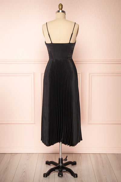 Abetyn Black Silky Pleated Midi Dress | Boutique 1861 back view