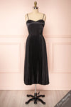 Abetyn Black Silky Pleated Midi Dress | Boutique 1861 front view