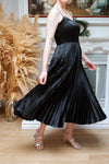 Abetyn Black Silky Pleated Midi Dress | Boutique 1861 model