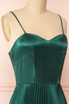 Abetyn Emerald Silky Pleated Midi Dress | Boutique 1861 side close-up
