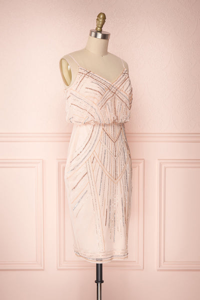 Abigaelle Pink Fitted Cocktail Dress w/ Beads Pattern | Boutique 1861 3