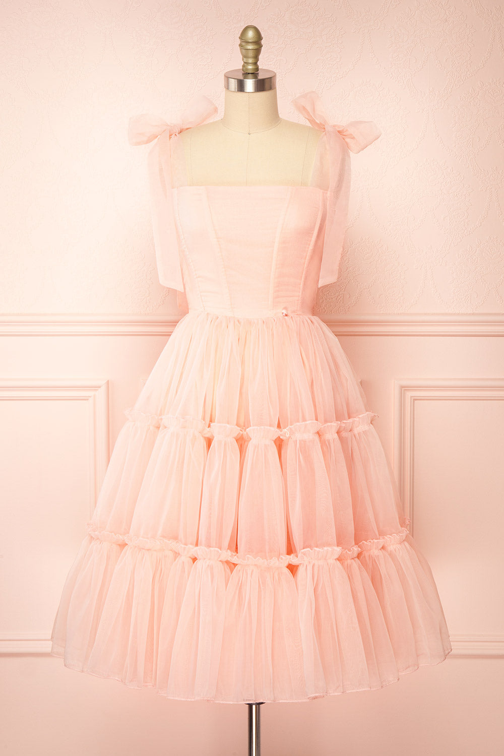 Abigail Tiered Pink Tulle Midi Dress