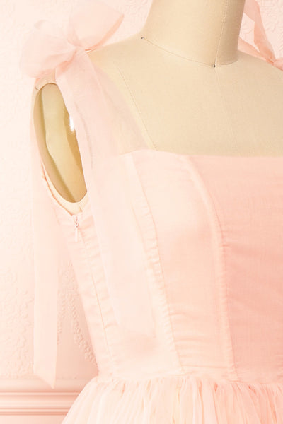 Abigail Three-Tiered Pink Midi Dress | Boutique 1861 side close-up