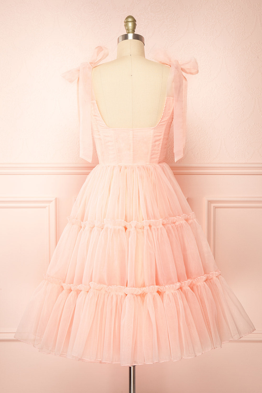 Abigail Three-Tiered Pink Midi Dress | Boutique 1861 back view
