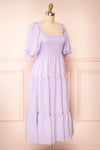 Abra Lavender Tiered Midi Dress With Puff Sleeves | Boutique 1861 side view