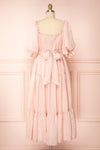 Abra PInk Tiered Midi Dress w/ Puffy Sleeves | Boutique 1861 back view
