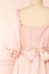 Abra PInk Tiered Midi Dress w/ Puffy Sleeves | Boutique 1861 back close-up