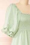 Abra Sage | Tiered Midi Dress w/ Puffy Sleeves side close-up