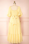 Abra Yellow Tiered Midi Dress w/ Puffy Sleeves | Boutique 1861 back view