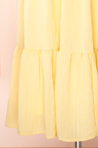 Abra Yellow Tiered Midi Dress w/ Puffy Sleeves | Boutique 1861 bottom