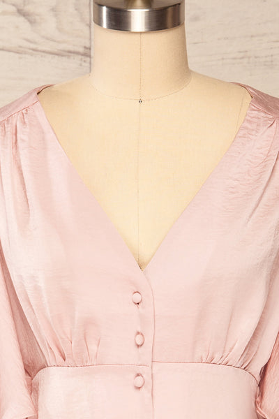 Abru Blush Pink 3/4 Sleeve Cropped Blouse | La petite garçonne front close up