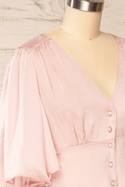 Abru Blush Pink 3/4 Sleeve Cropped Blouse | La petite garçonne side close up