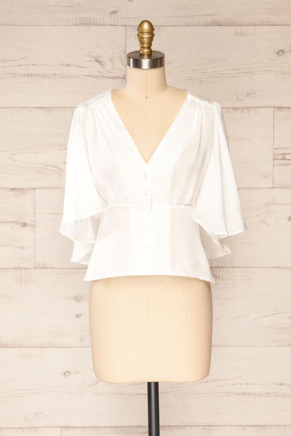 Abru White 3/4 Sleeve Cropped Blouse | La petite garçonne front view