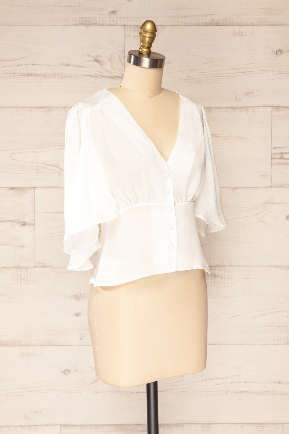 Abru White 3/4 Sleeve Cropped Blouse | La petite garçonne side view