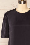 Aby Black Short T-Shirt Dress w/ Round Collar | La petite garçonne  front close up