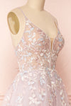 Acacia Lilac Floral Embroidered Tulle Maxi Dress | Boudoir 1861 side close-up