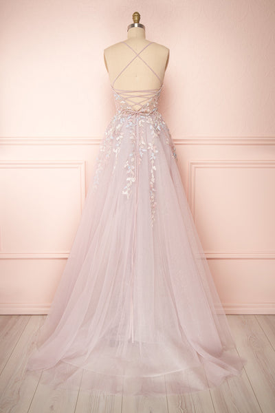 Acacia Lilac Floral Embroidered Tulle Maxi Dress | Boudoir 1861 back view