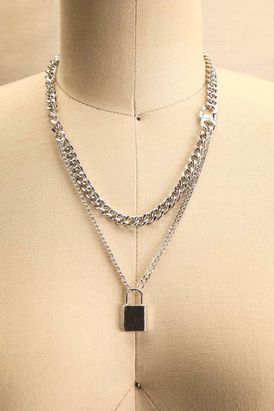 Acarus Argent Silver Chain Necklace with Padlock | La Petite Garçonne