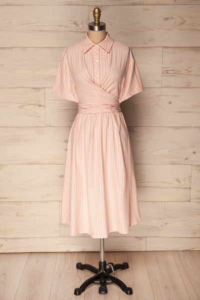 Accrington Pink Striped Button-Up A-Line Summer Dress | Boutique 1861 1