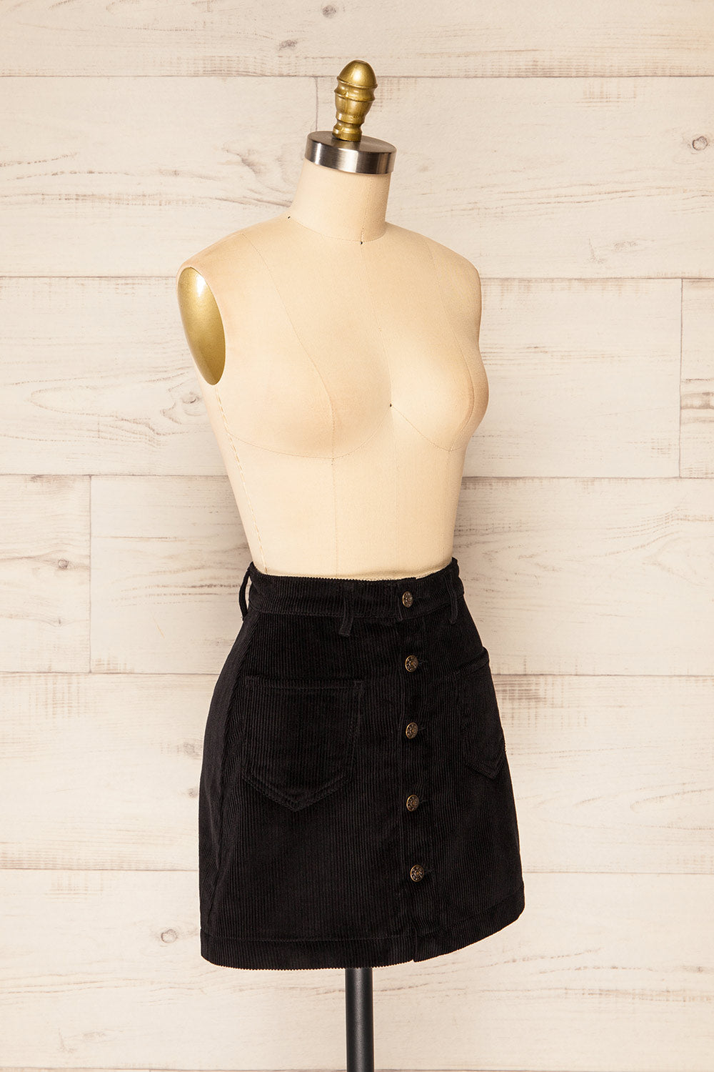Acy Black Short Corduroy Skirt w/ Buttons | La petite garçonne side view