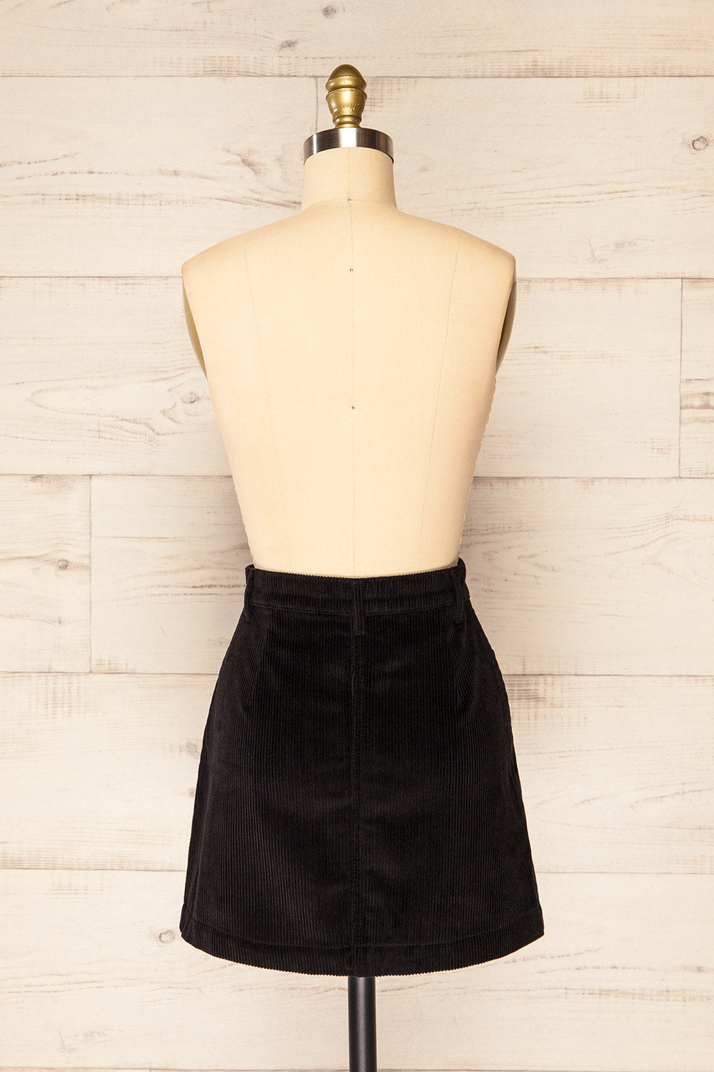 Acy Black Short Corduroy Skirt w/ Buttons | La petite garçonne back view