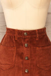 Acy Brick Short Corduroy Skirt w/ Buttons | La petite garçonne front close-up