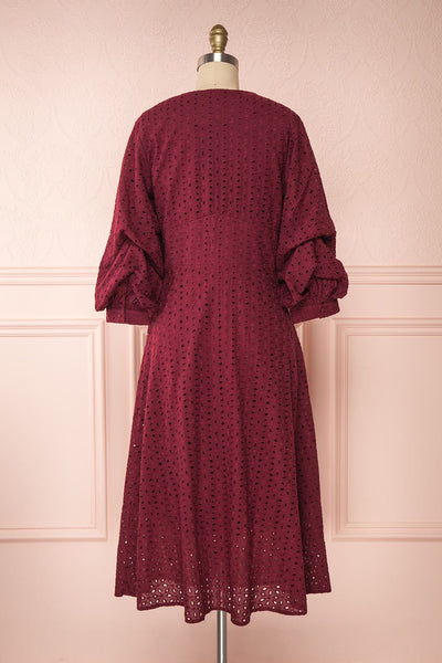 Adalynn Bourgogne Lace Midi A-Line Dress back view | Boutique 1861
