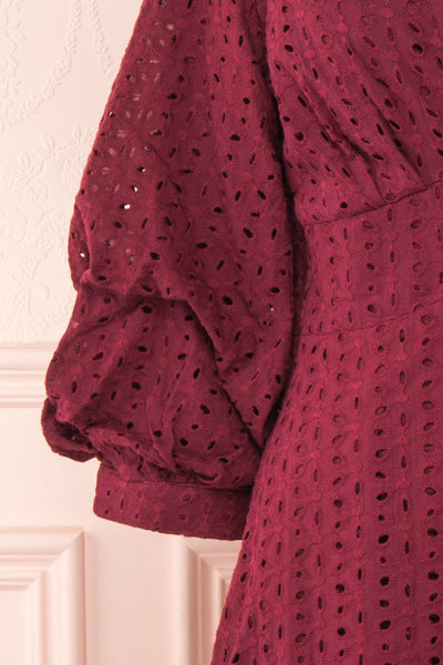 Adalynn Bourgogne Lace Midi A-Line Dress sleeve | Boutique 1861