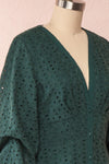 Adalynn Vert Lace Midi A-Line Dress | Robe side close up | Boutique 1861