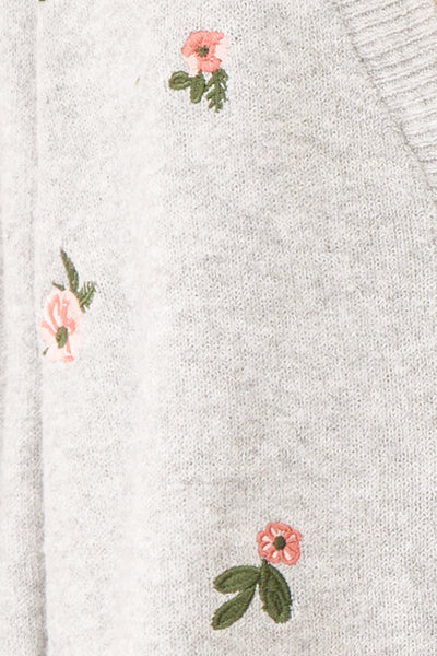 Adamo Grey Cropped Cardigan w/ Flowers | La petite garçonne fabric