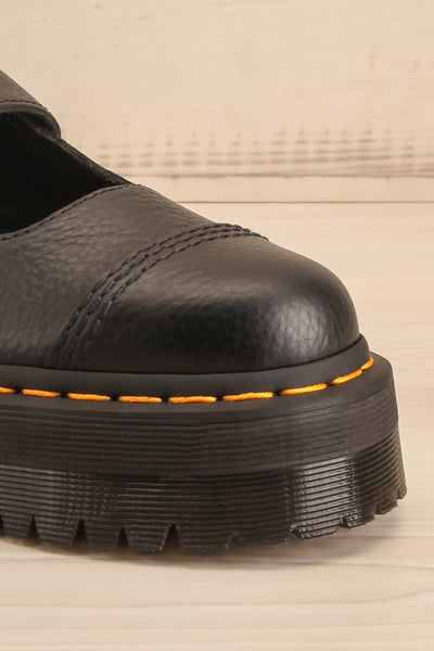 Addina Flower Buckle Leather Platform Shoes | La petite garçonne front close-up