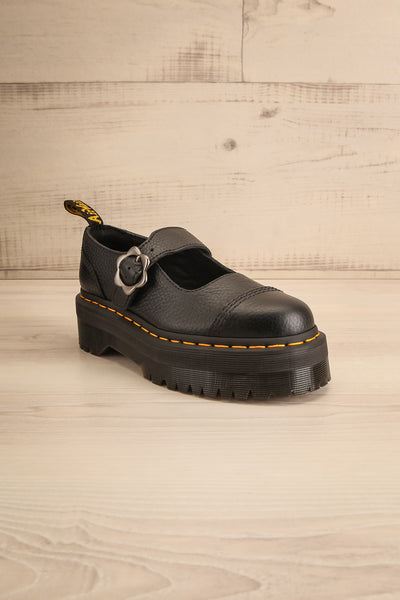 Addina Flower Buckle Leather Platform Shoes | La petite garçonne front view