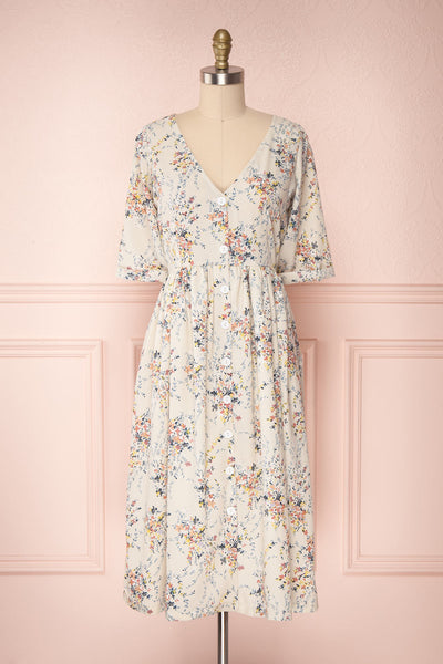 Adeeba Light Sage Floral Button-Up A-Line Dress | Boutique 1861 1