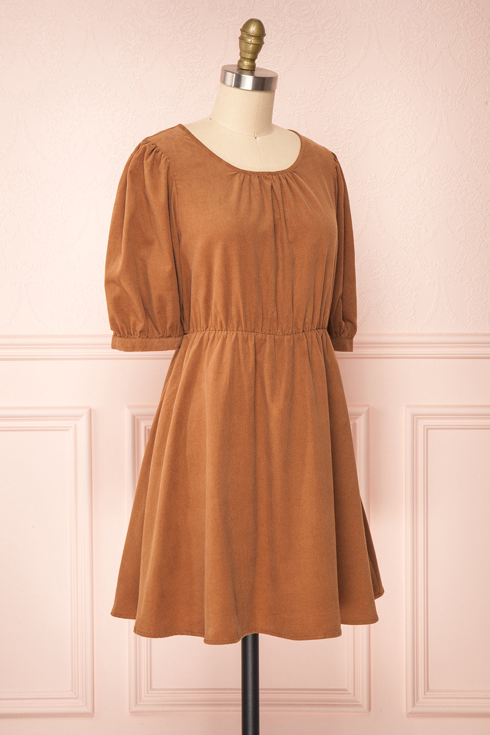 Adelais Brown Corduroy A-Line Short Dress | Boutique 1861 side view 