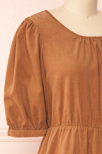 Adelais Brown Corduroy A-Line Short Dress | Boutique 1861 side close-up