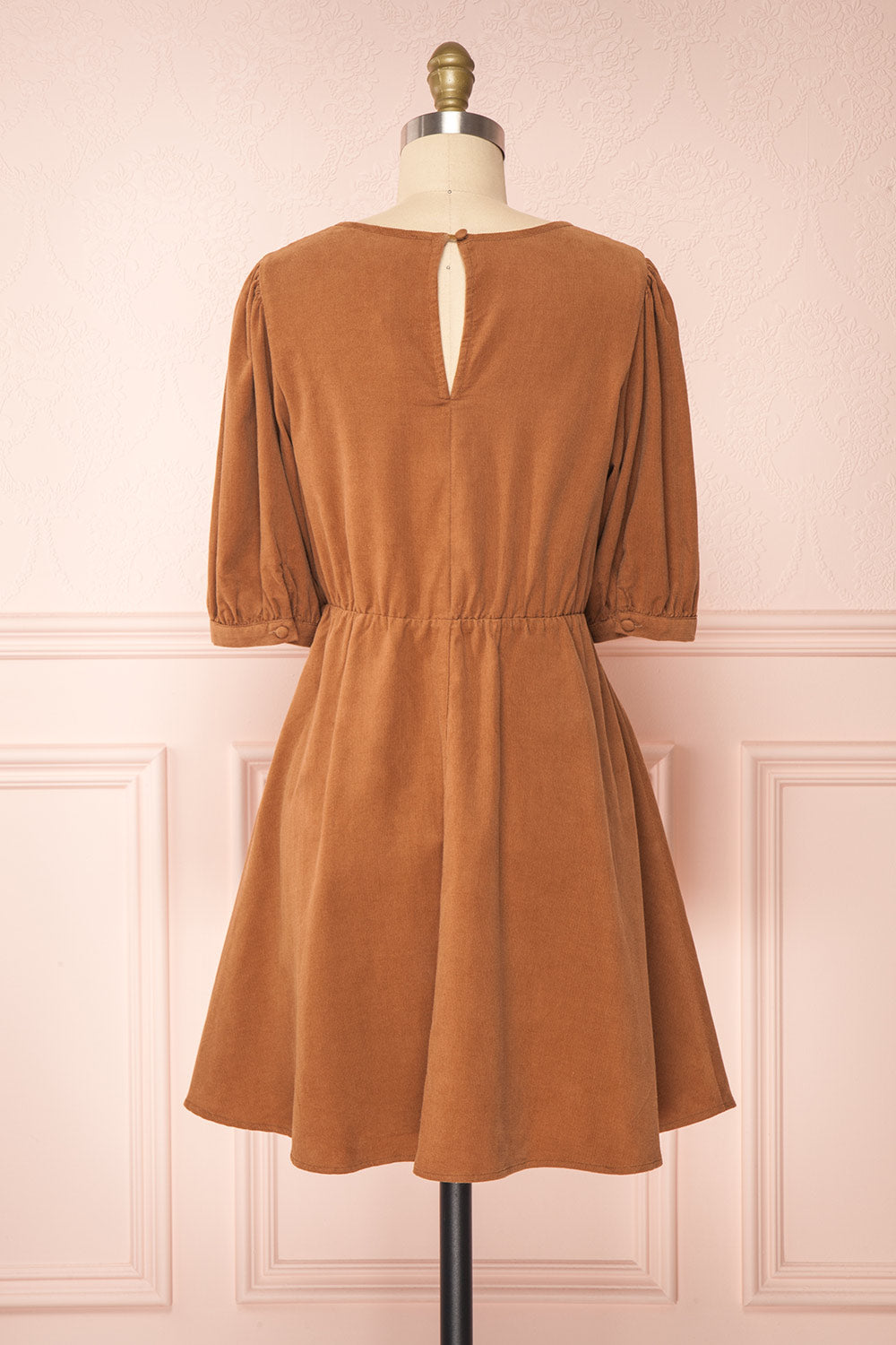 Adelais Brown Corduroy A-Line Short Dress | Boutique 1861 back view 