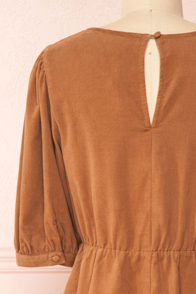 Adelais Brown Corduroy A-Line Short Dress | Boutique 1861 back close-up