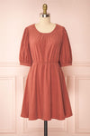 Adelais Mauve Ribbed A-Line Short Dress | Boutique 1861 front view