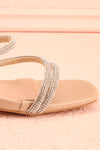 Adele Beige Slip-on Sparkly Heeled Sandals | Boudoir 1861 side front close-up