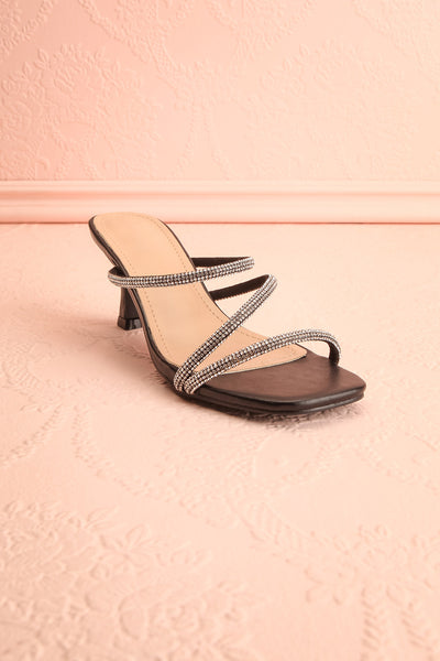 Adele Black Slip-on Sparkly Heeled Sandals | Boudoir 1861 front view