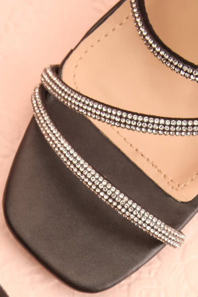 Adele Black Slip-on Sparkly Heeled Sandals | Boudoir 1861 flat close-up
