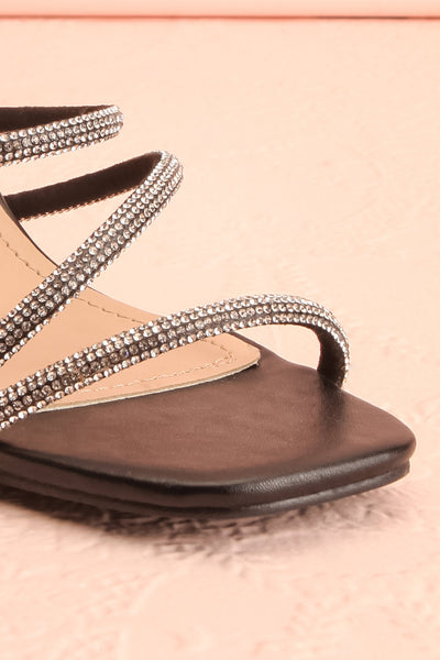 Adele Black Slip-on Sparkly Heeled Sandals | Boudoir 1861 front close-up