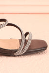 Adele Black Slip-on Sparkly Heeled Sandals | Boudoir 1861 side front close-up